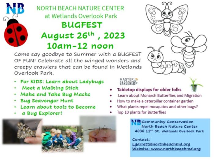 Bugfest flyer with colorful text about the event on August 26, 2023.