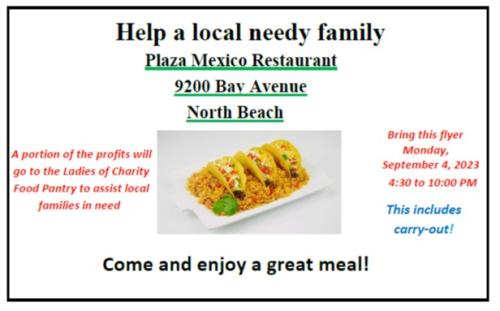 Fundraising flyer for Ladies of Charity at Plaza Mexico.