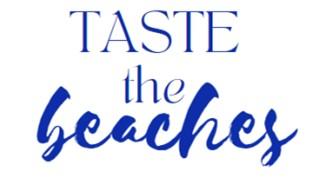 Taste the Beaches logo with blue letters on a white background.