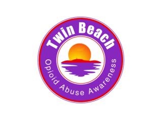 Purple circle with white letters that say Twin Beach Opioid Abuse Awareness.