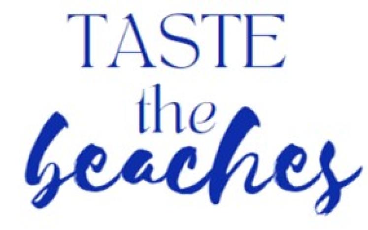 Taste the Beaches logo with blue letters on a white background.